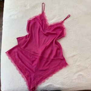 Victoria's Secret Fuchsia Lace Chemise Set